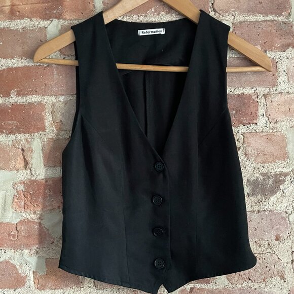 Reformation Devin Twill Vest in Black Sz 4 - Picture 2 of 7